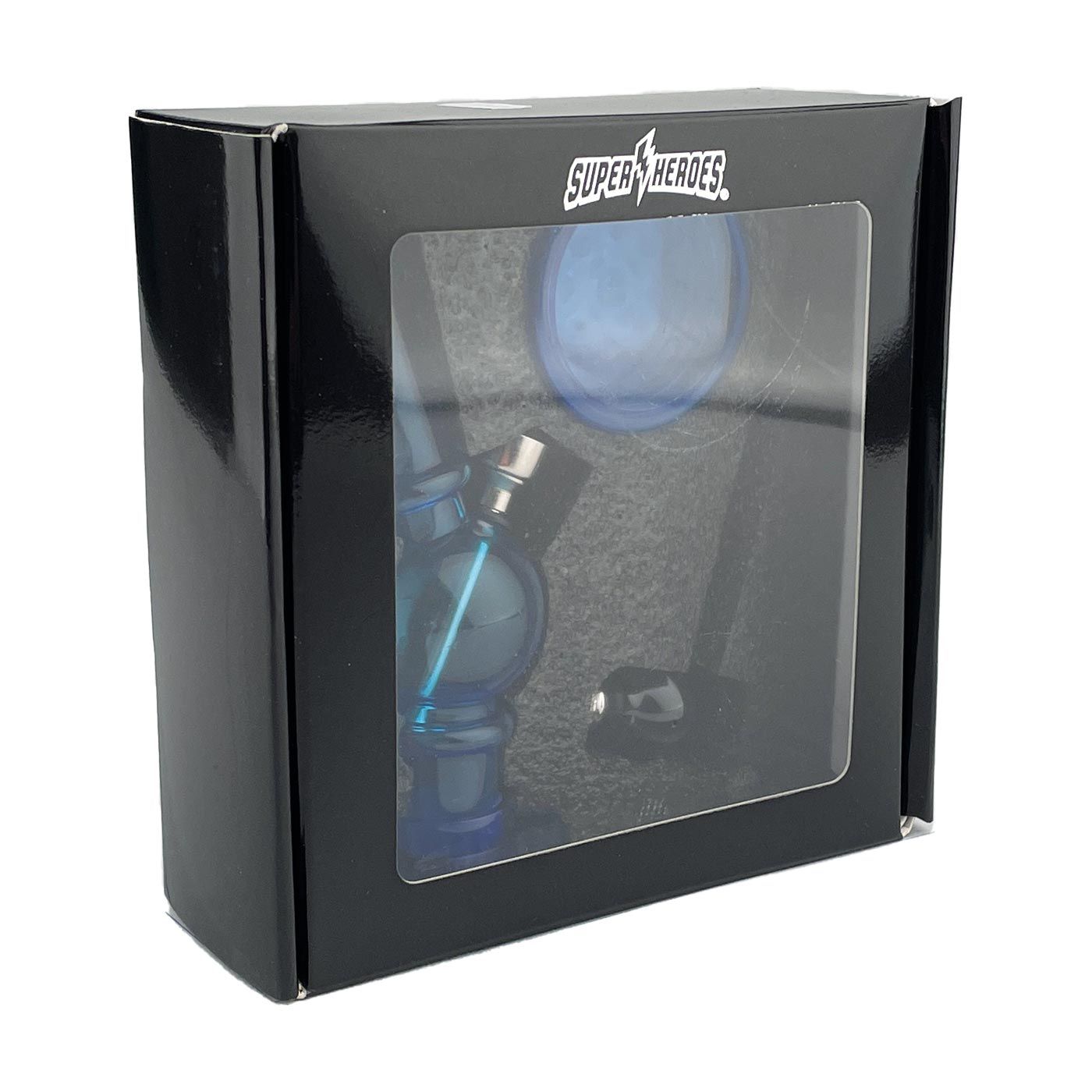 Super Heroes Blue Set: Bong acrylique. Broyeur. Tuyau de verre