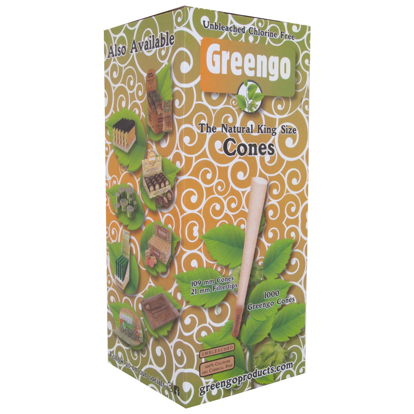 Display Greengo Cones King Size Unbleached 109/21Mm 1000 Pcs