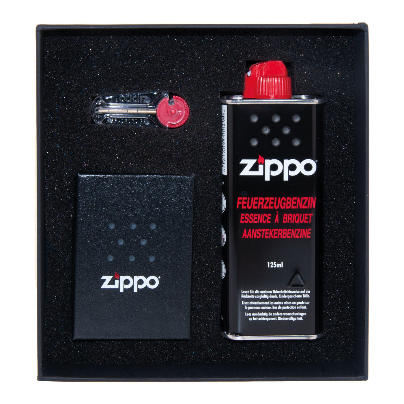 Zippo Gift Set Chrome Brushed Fluid And Flint voorkant