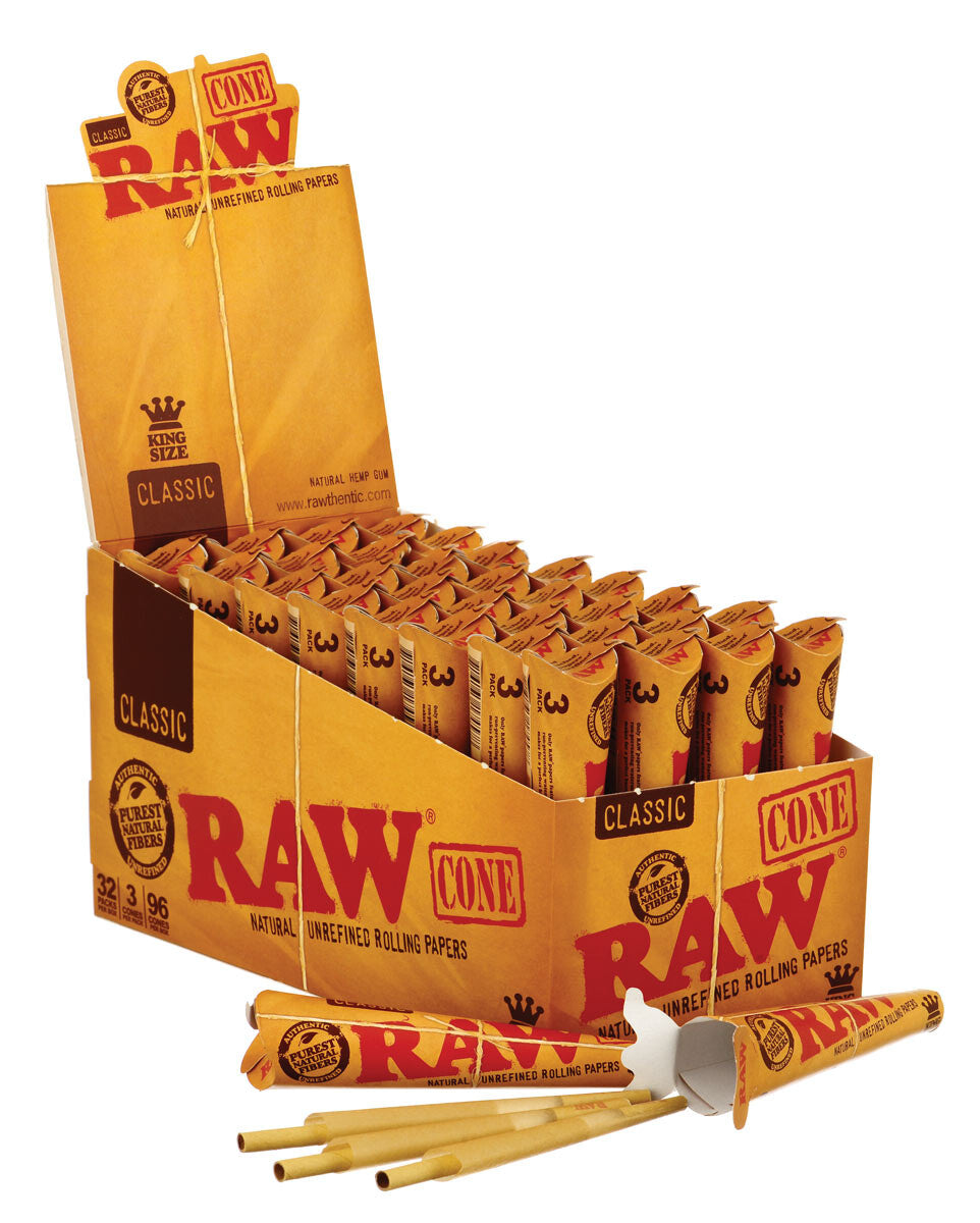 Display Raw King Size Cones Basic 3 Pack  32 Pcs