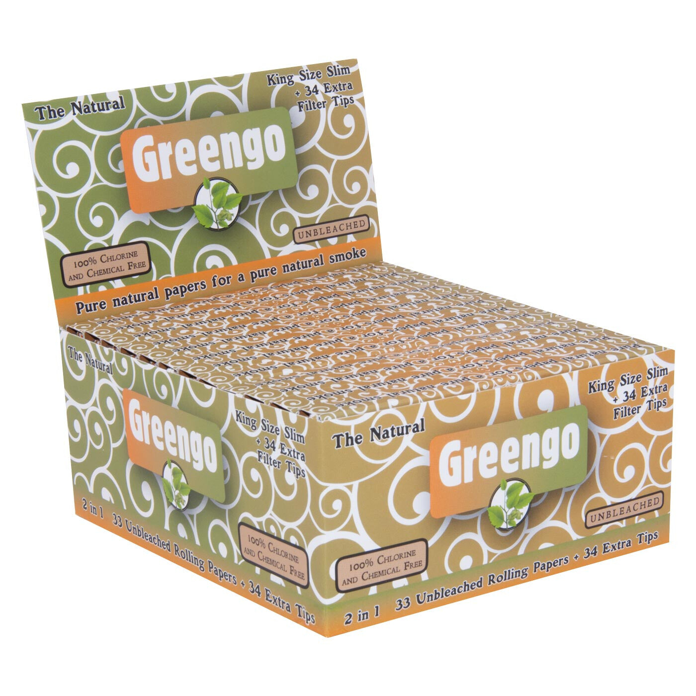 Display Greengo Unbleached King Size Slim 2 In 1 24 Pcs